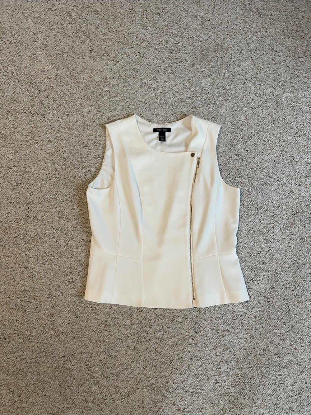 White House Black Market Cream Zip Sleeveless Top